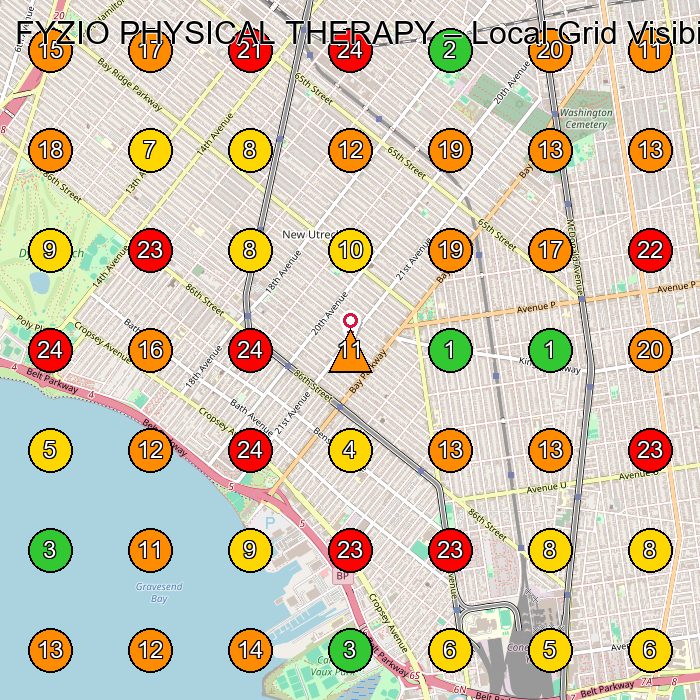 FYZIO PHYSICAL THERAPY Physical Therapist GeoGrid ranking map for Brooklyn NY